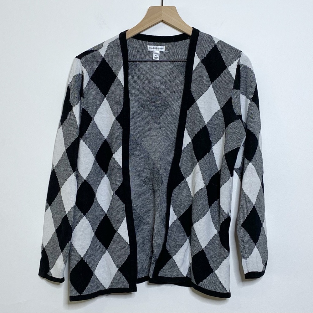 Croft & Barrow Cardigan - Diamond Plaid Open Front Sweater Petite Large
